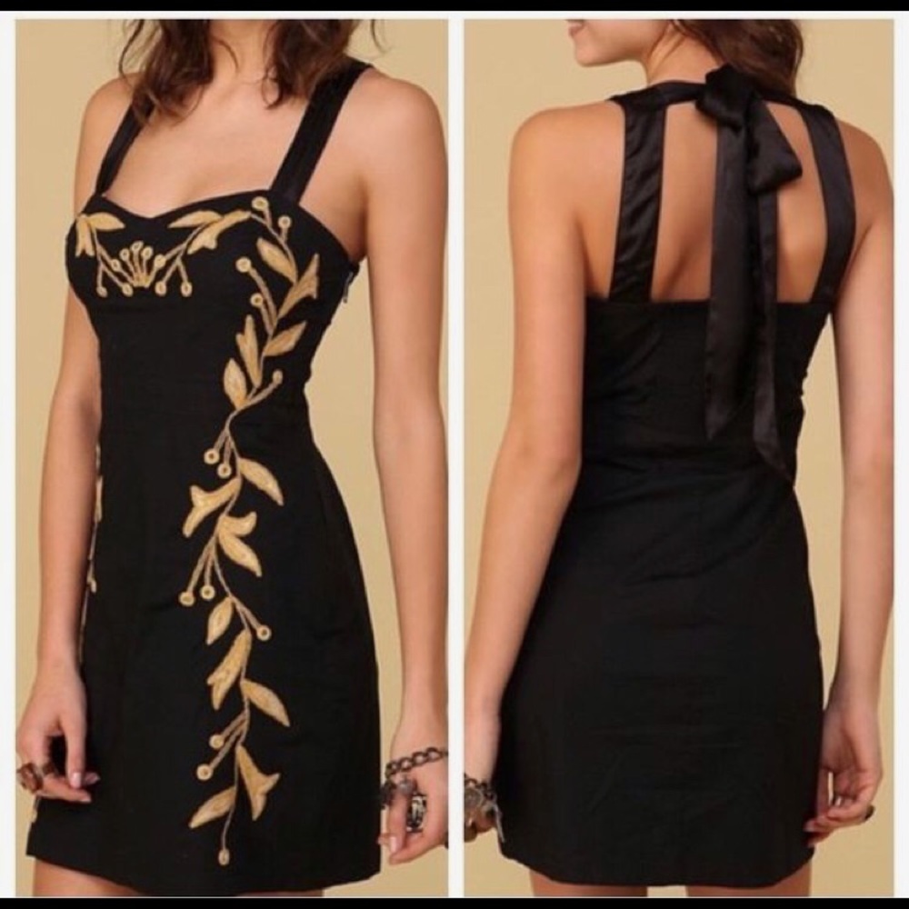 Free People gold embroidered LBD